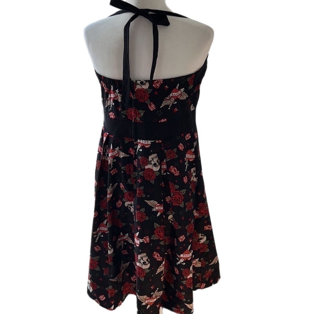EUC Torrid Retro Chic Love Dice Roses Blk Skull Pin Up Circle Skirt Dress 12 - Picture 4 of 15